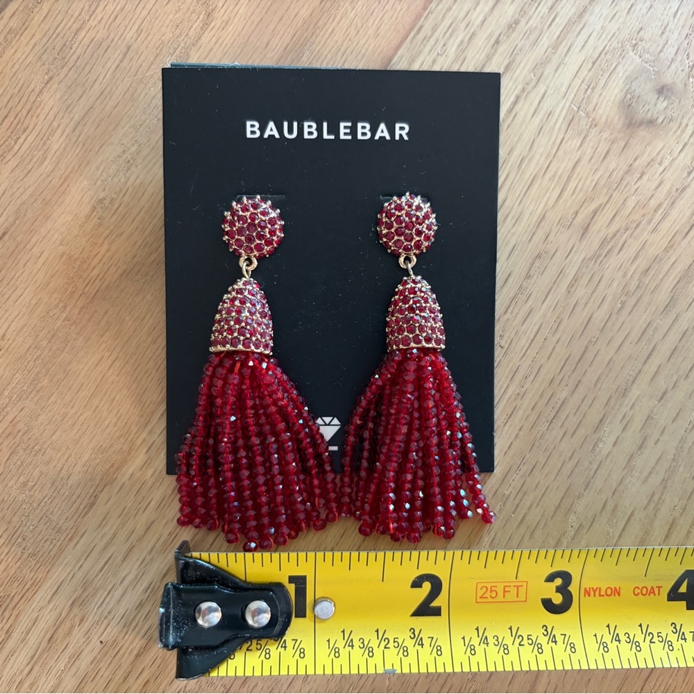 NWT Baublebar Annabelle Red Tassel Drop Earrings - Gold Accent - Picture 5 of 5